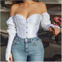 Load image into Gallery viewer, White off the shoulder corset blouse